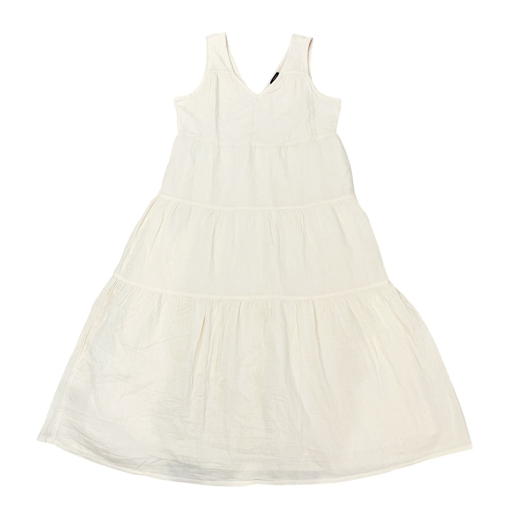 Quince Organic Cotton Gauze Tiered Maxi Dress Ivory Cream V-Neck Size Medium